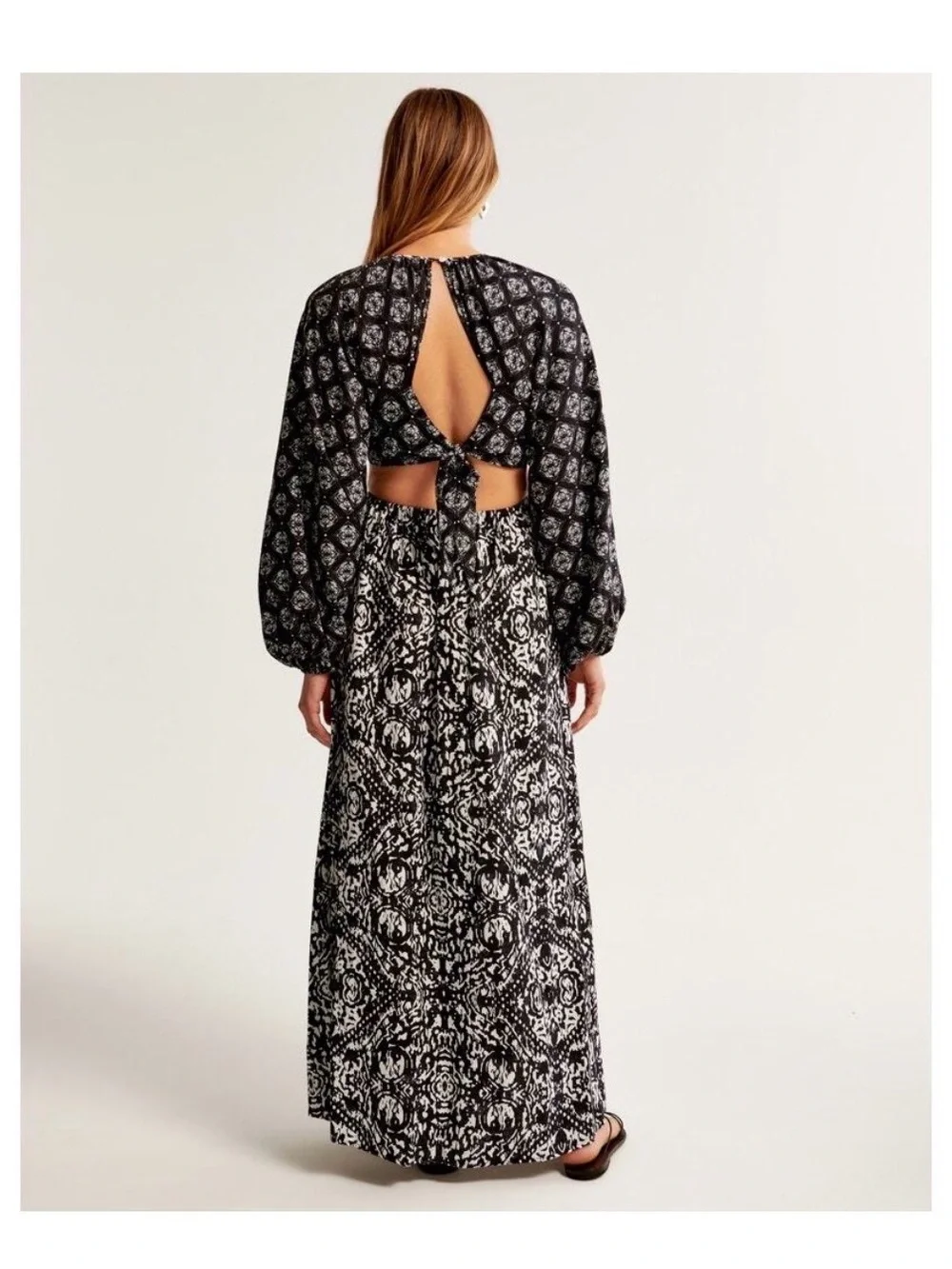 Abercrombie and Fitch Black and White Cutout Maxi Dress with Ring Detail Large